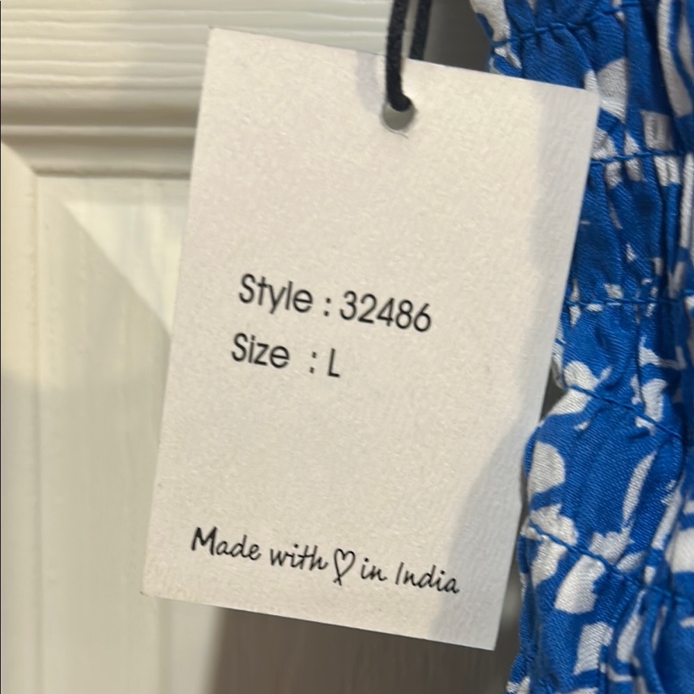 Japna Blue and White Smocked Ruffle Blouse - Picture 9 of 9